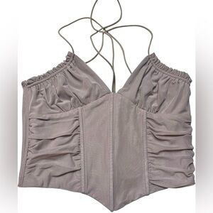 Tic Toc Taupe Ruched Corset Style Halter Crop Top Size Small